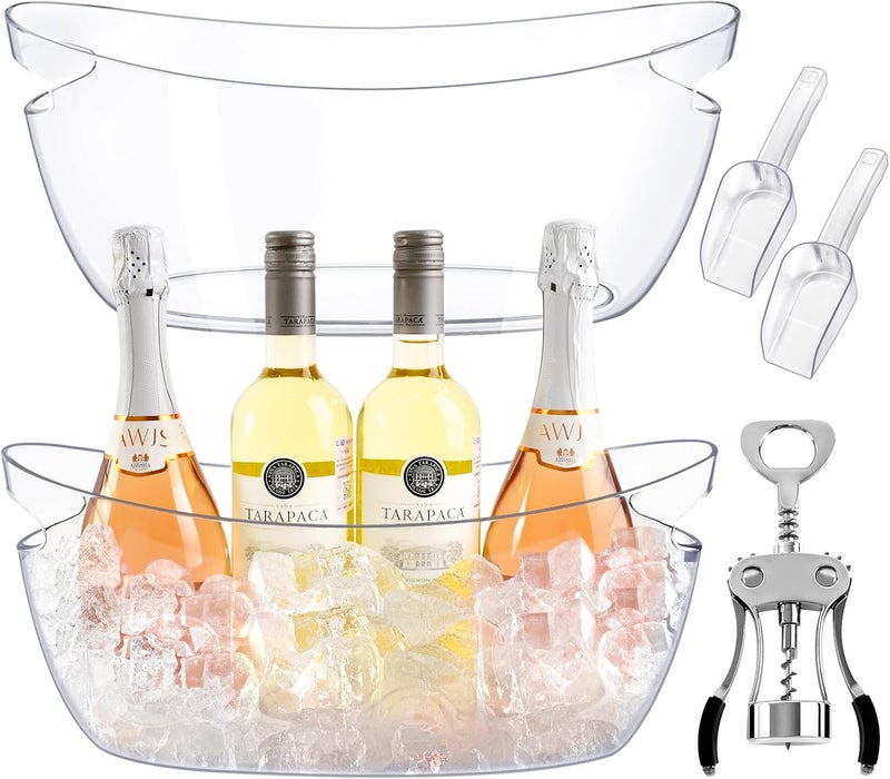 Blaithom Ice Buckets for Parties 2 Packs,Ice Bucket with Scoops&Metal Wine Bottle Opener,Large Acrylic Ice Champagne Buckets Tub for Parties,Mimosa Bar Supplies,Beer,Beverage&Drinks 5.5L (16.53 x 6.8 x 7.3in) - Image 1